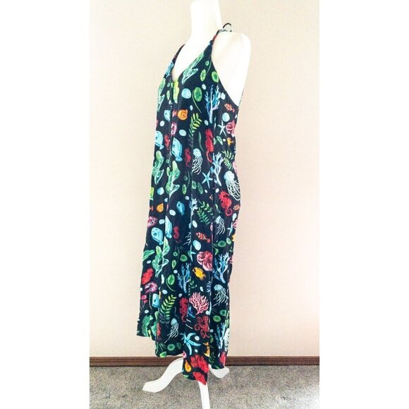 Pepaloves Black Seaside Midi Dress Halter Straps Size S Beach Theme deep sea - Picture 14 of 16
